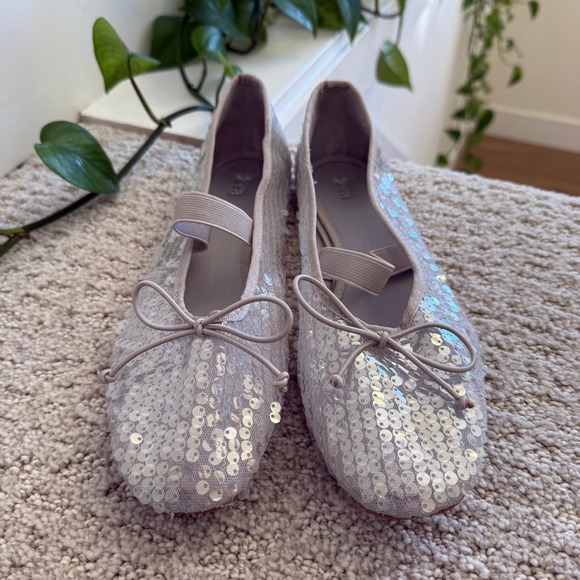 NEW ZARA Women Silver Sequin BALLERINA Ballet Flats Bow SLIP ON WOMEN 8 - Picture 7 of 10